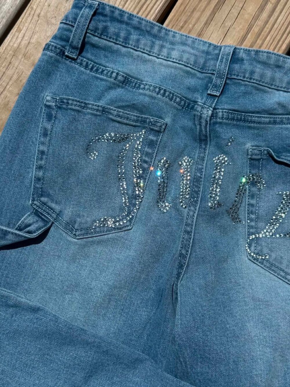 Juicy Couture Rhinestone Jeans Y2K McBling Wide Leg Glam Denim 3368 size 9